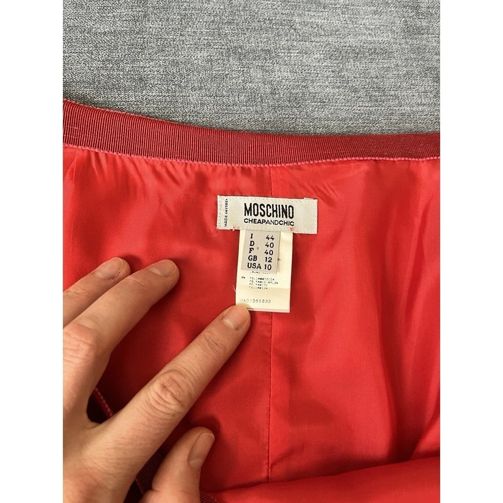Vintage Moschino Cheap And Chic Blazer Skirt Set Red Scalloped Edge 10/ 40 Italy - Picture 8 of 16